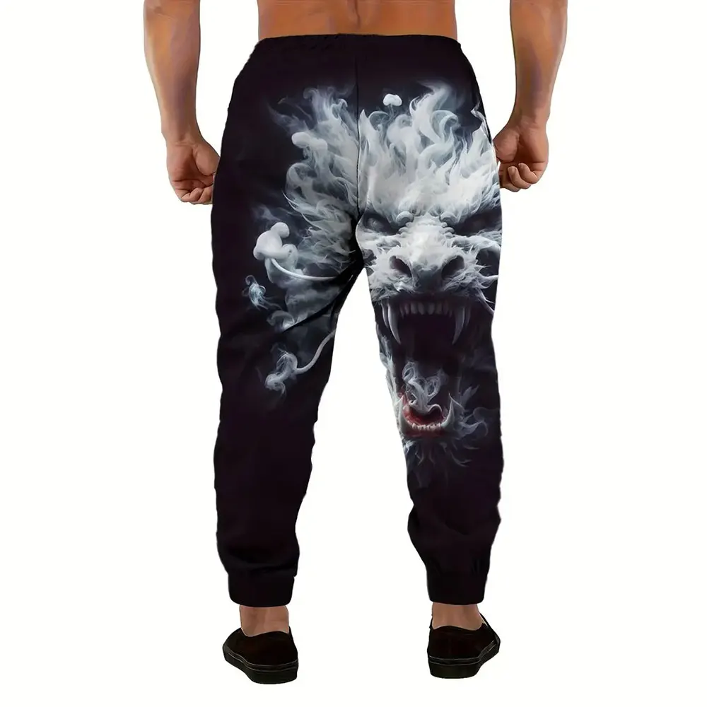 Men\'s Loose Pocket Drawstring Sweatpants Winter New Thick Warm Sweatpants Men\'s Sports Pants Fashion Dragon Print Sweatpants