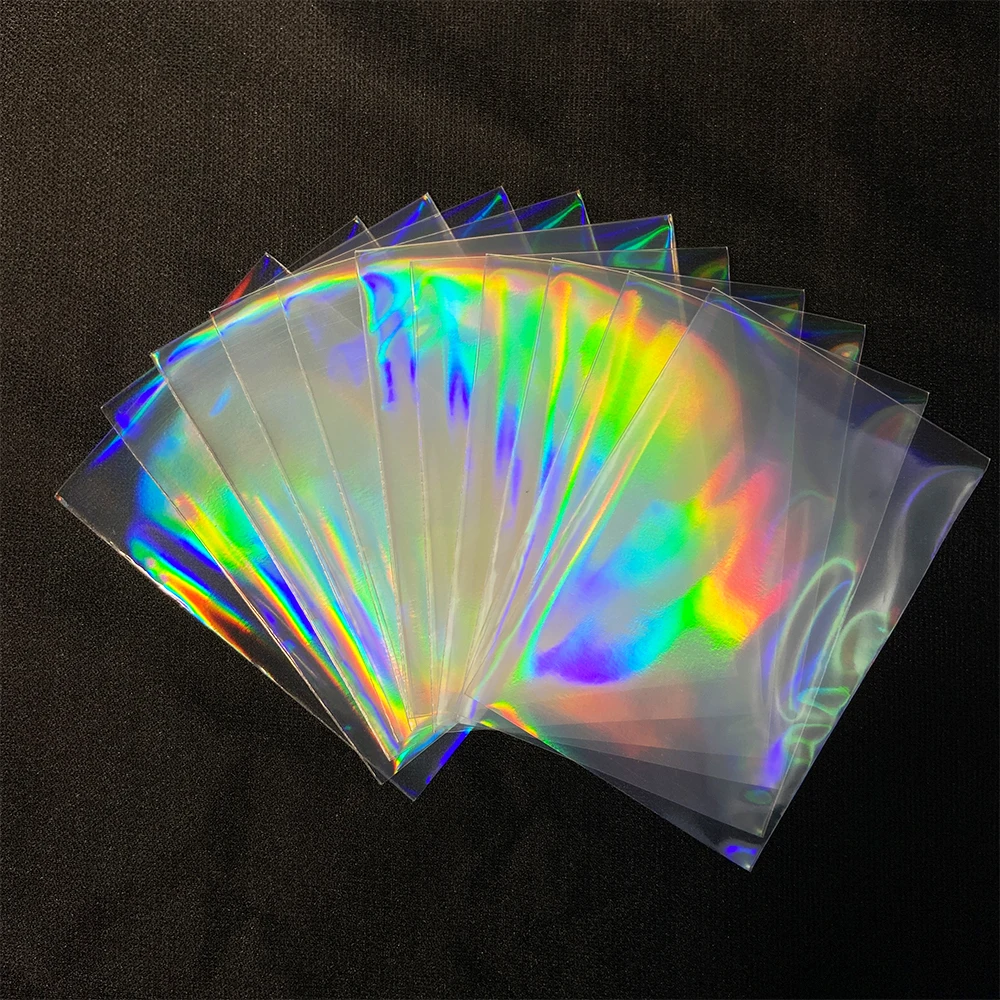 

100PCS Multiple Sizes Rainbow Holographic Sleeves Foil Shinny Laser Flashing YGO PKM Photo Trading Cards Shield Cover