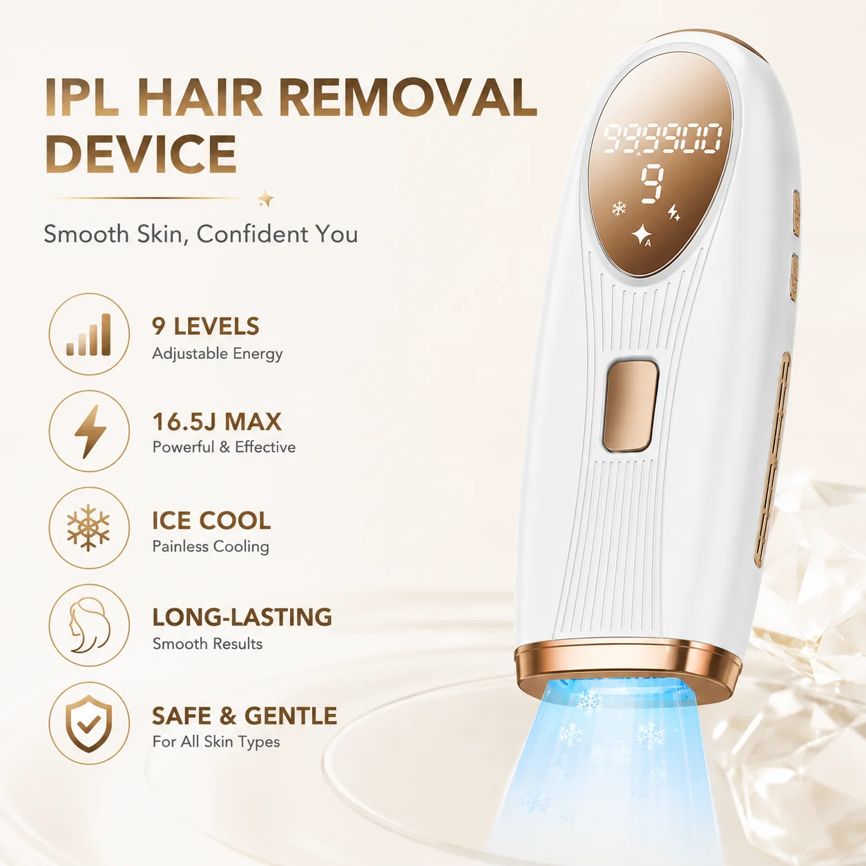 

IPL Laser Hair Removal Device with Ice Cooling, 999,900 Flashes, Auto/Manual Modes Painless Permanent Laser Epilator Full body
