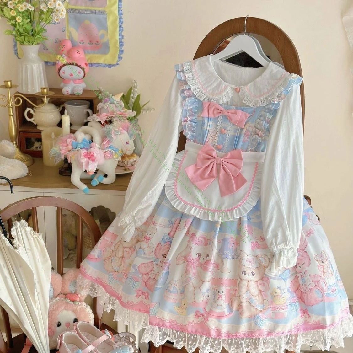 

Vintage Colorful Printed Sleeveless Dress Retro Sweet Lolita Macaron Series Party Wear