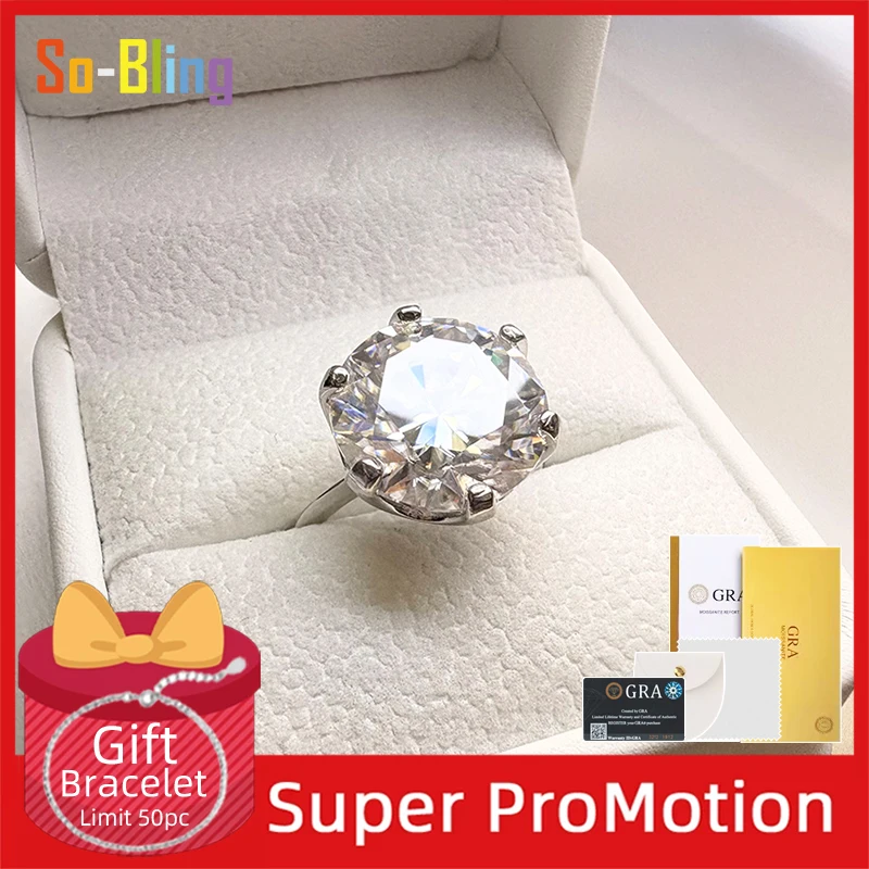 So-Bling 100% Pass Diamond Tester 10ct Moissanite Ring 925 Sterling Silver Rings for Women Fashion Elegant Gift Party Jewelry