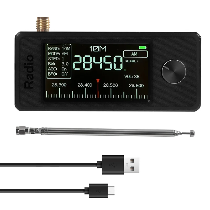 ABAC-Full Band Portable Mini Radio Supports LSB/USB/AM/FM 0.5-108Mhz /SW/MW/VHF With Integrated Antenna Signal Receiver Black