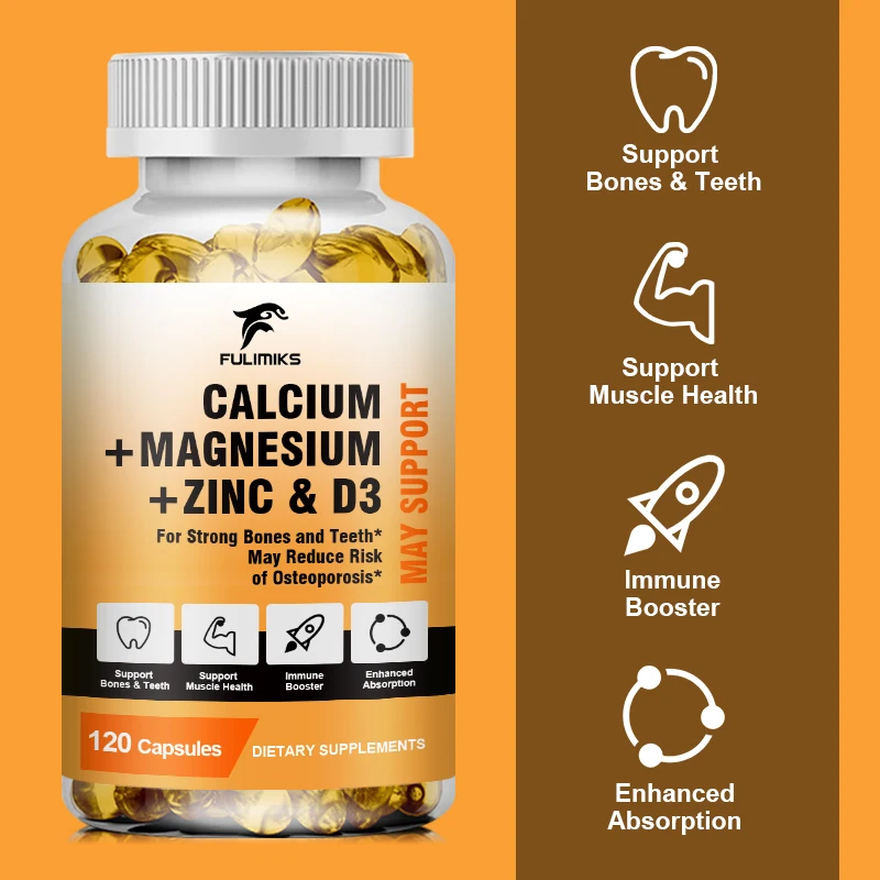 Calcium Magnesium Zinc Capsule Vitamin D3 for Strong Bones Teeth Heart Nerve Increase Immune System Function Supplement