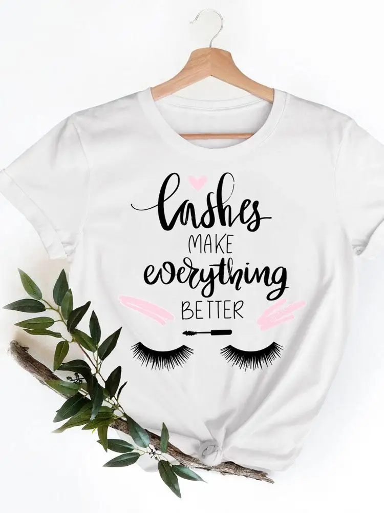 Casual Ladies Print T-shirts Clothing Short Sleeve Clothes Fashion Eye Lashes Letter Trend Summer Women T Female Graphic Tee