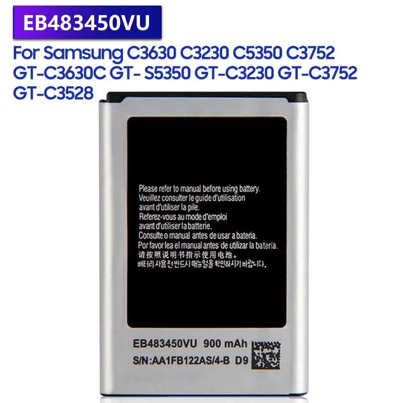 

Replacement Battery EB483450VU For C3630 C3230 C5350 C3752 GT-C3630 GT-C3630C GT-S5350 GT-C3230 GT-C3752 GT-C3528 900mAh