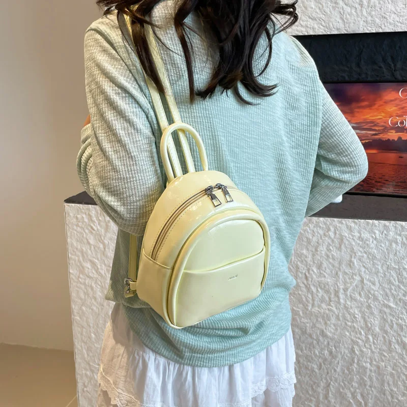 Solid Color Mini Leather Backpack Six Colors Available Korean Simple Compact Women Bag Daily Commute Outdoor Leisure Small Bag