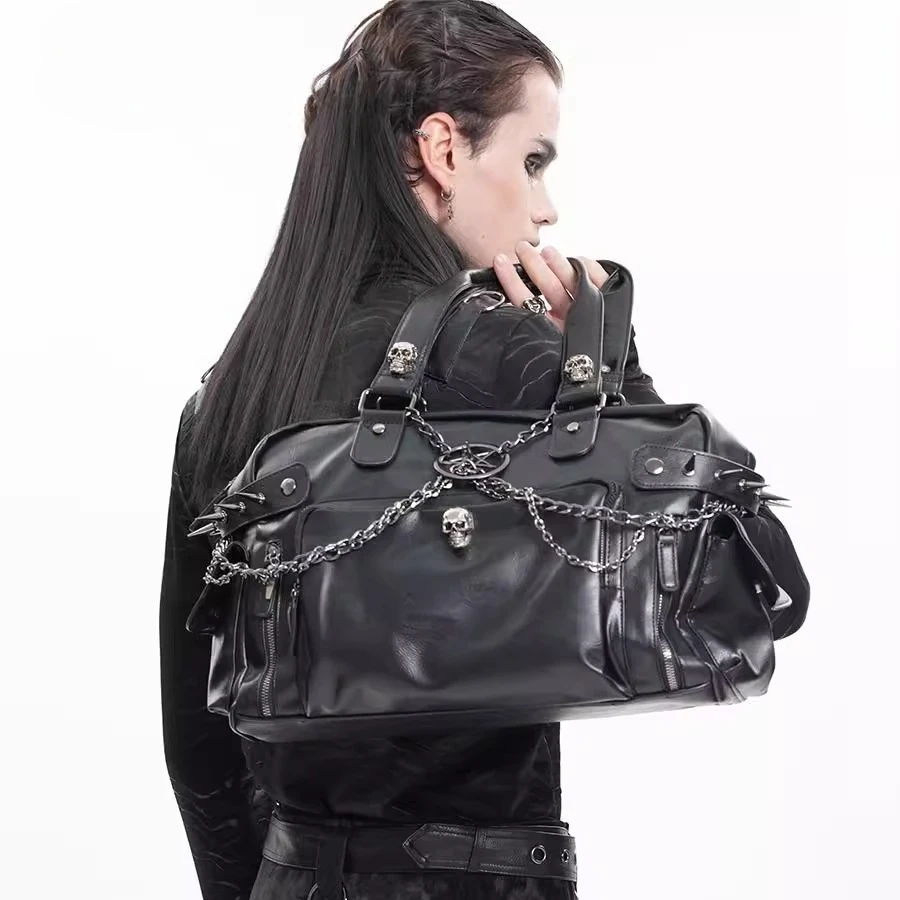 

Fashion Black Zipper Skull Design Handbag Big Capacity Bag for Man and Women Handbags Designer Punk Bags Luxury