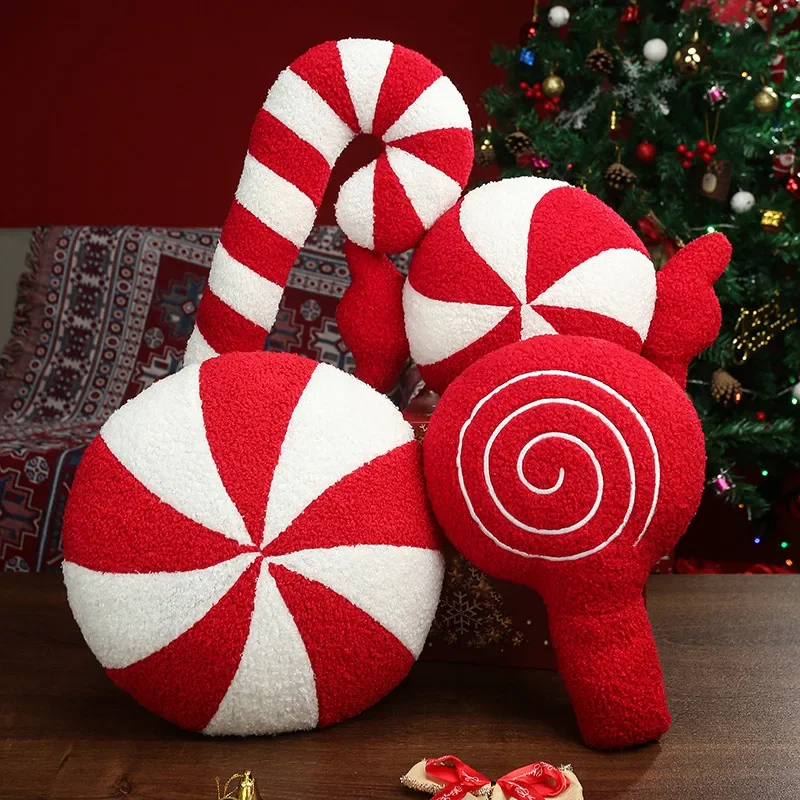 New Classic Christmas Series Throw Pillow Candy Lollipop Snowflake Xmas Balls Doll Soft Sofa Cushion Festival Decor