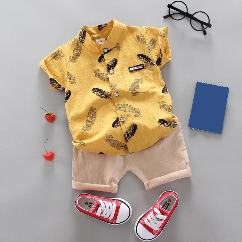 Summer new baby boy clothing sets children\'s clothing cotton print short sleeve shirt + shorts set Boys clothes