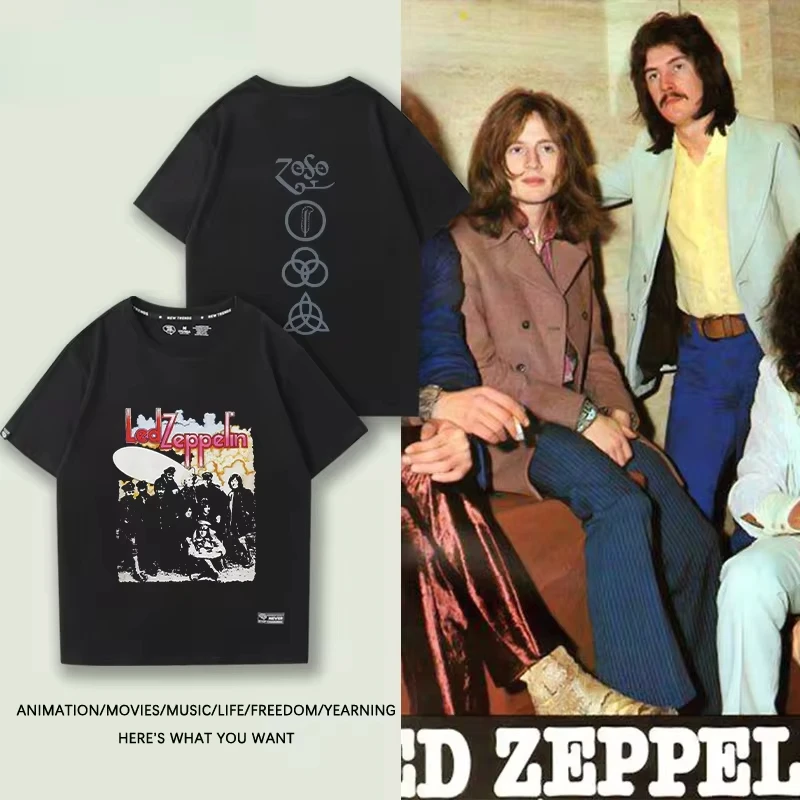 LedZeppelin Zeppelin Zeppelin Zeppelin Band T-shirt Men's Blues Folk European and American Rock Heavy Metal Half Sleeves