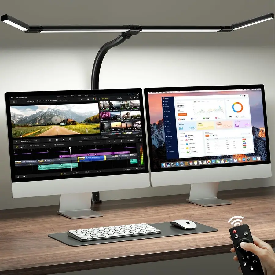 

ONEMIX 42 LED Desk Lamp with Clamp, Architect Desk Light with Remote, Adjustable 4Segment Bar, 1800LM Bright, EyeCaring Desk La