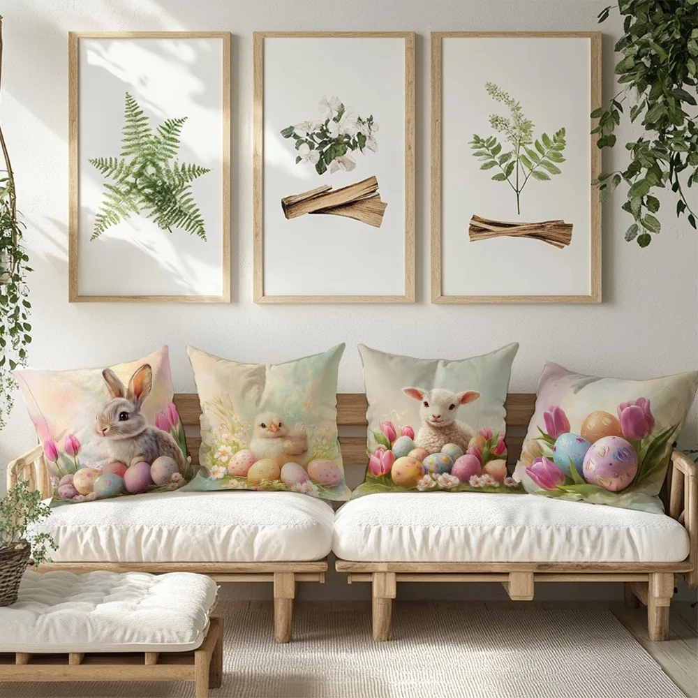 

Наволочка с пасхальным кроликом и ягненком: пастельный весенний чехол для подушки с яйцами и тюльпанами для праздничного уютного домашнего декора дивана