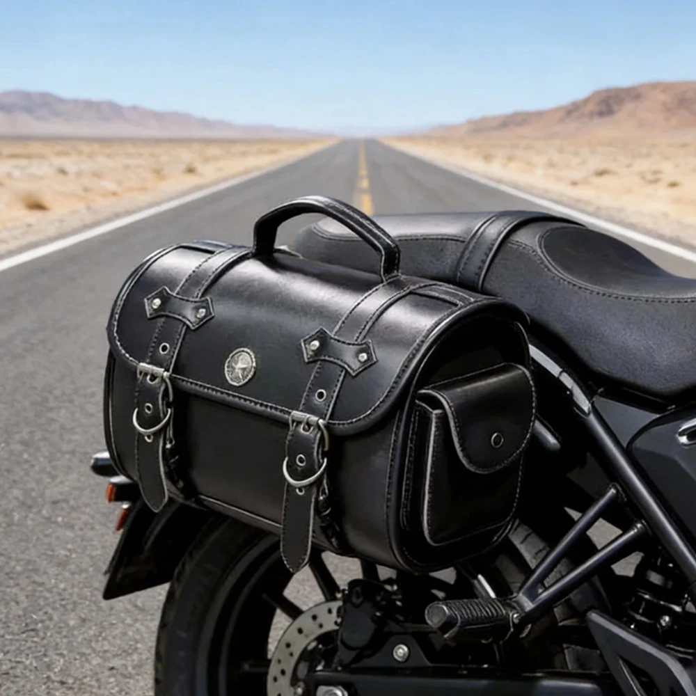 Motorcycle PU Waterproof Universal Retro Saddle Bag Large Capacity Side Bag Storage Tool, Waterproof Bag Storage Tool Kit