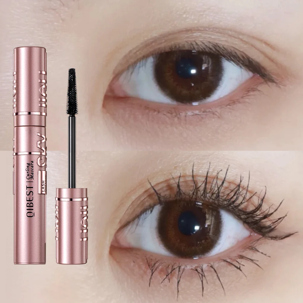 QIBEST Mascara Waterproof Lengthens Eyelashes Extension Black Non-smudge Lengthening Volume 4D Silk Fiber Mascara Cosmetics