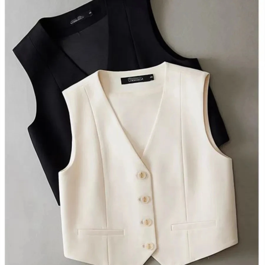 Fashion Suit Vest Jacket Spring Autumn 2025 Short versatile New Women's Slim Sleeveless Waistcoat Short Shoulder Top Female