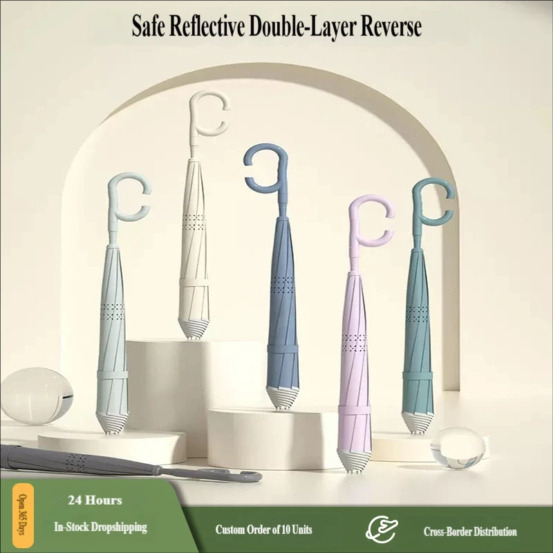 

Двухслойный автоматический зонт для автомобиля с цветовыми блоками, двойного назначения для солнечных и дождливых дней, с длинной ручкой, большой размер, ветроустойчивый