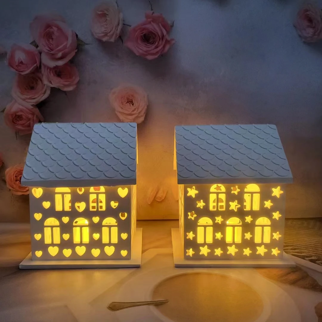 

Light House with Roof Silicone Mold Tealight Buildable House Raysin Molds Hollow Stars House Building Decor Concrete Castin