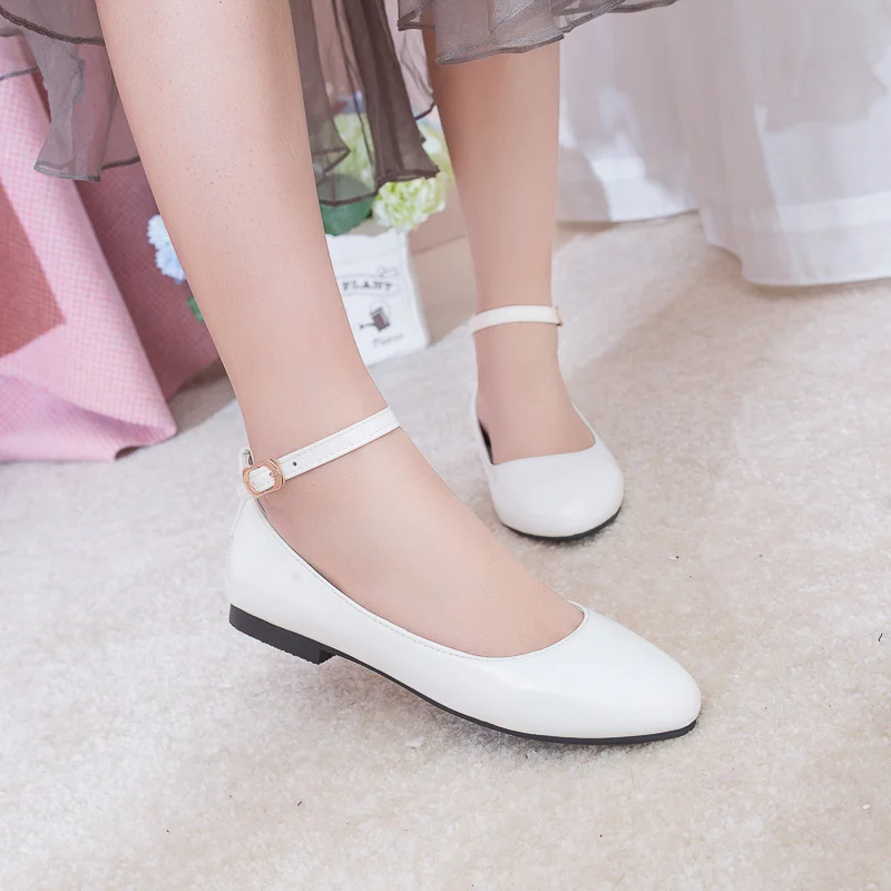 Spring Women\'s Flat Shoes Casual Elegant Red Pink White Loafers Flats Girls Footwear Ankle Straps Casual Dance Shoes Ladies