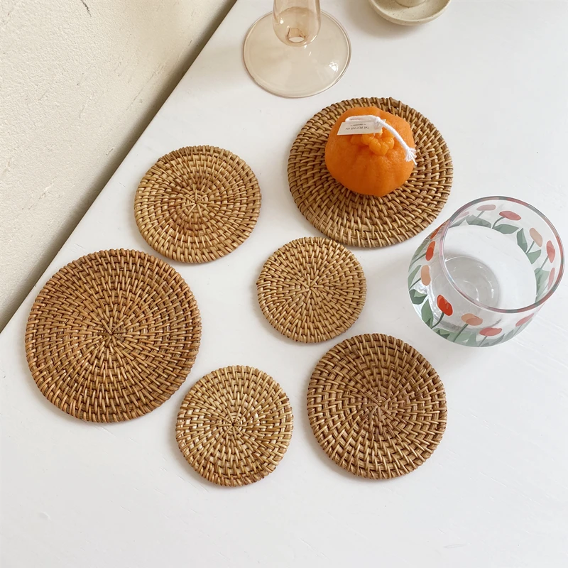

Simple Handmade Rattan Placemats, Insulated Tea Coasters, Table Mats, Dish Coasters, Photography Props, Decorative Backgrounds