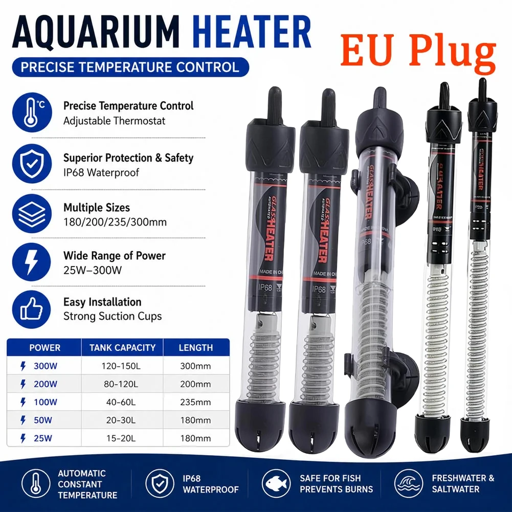 Adjustable Aquarium Heater Auto Constant Temperature Fish Tank Heating Rod Submersible Thermostat 25/50/100/200/300W
