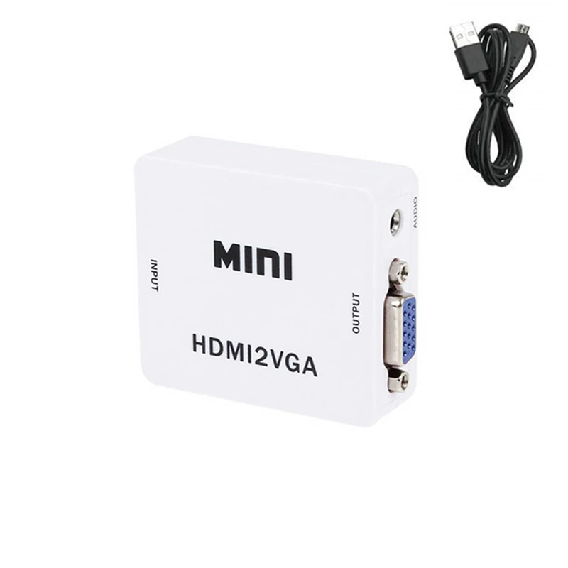 Konwerter wideo Mini HDMI-kompatybilny z VGA 1080P Full HD na PS3, XBOX, STB, PC, Laptop, projektor, HDTV, DVD z gniazdem Audio 3.5mm