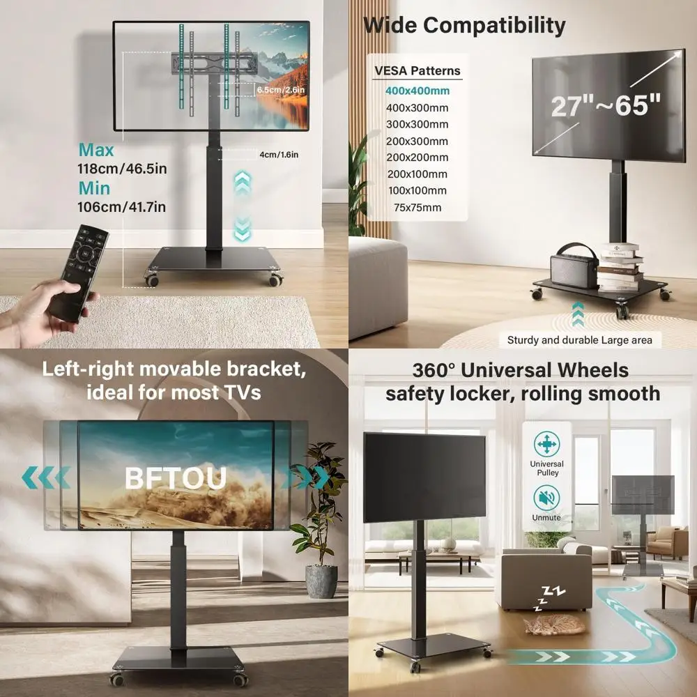 

Регулируемая по высоте передвижная подставка для телевизоров 27-65 дюймов (LED/LCD/OLED), выдерживает до 40 кг, для использования на улице, максимальное VESA 400x400 мм