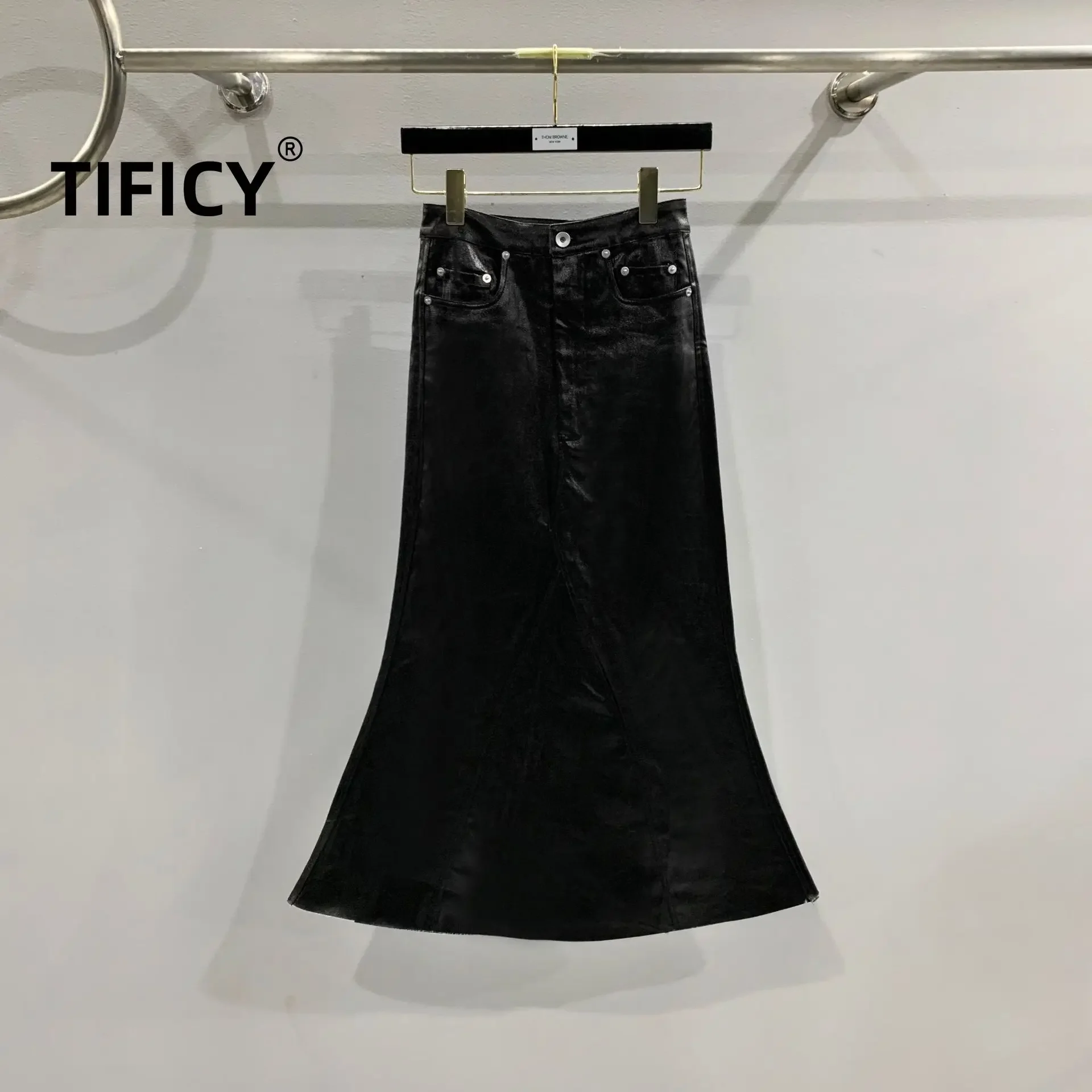 TIFICY-Jupe Taille Haute en Pu pour Femme, Tenue Simple en Denim, avec Revêtement Brcorporelle Photosensible, de Style Urbain