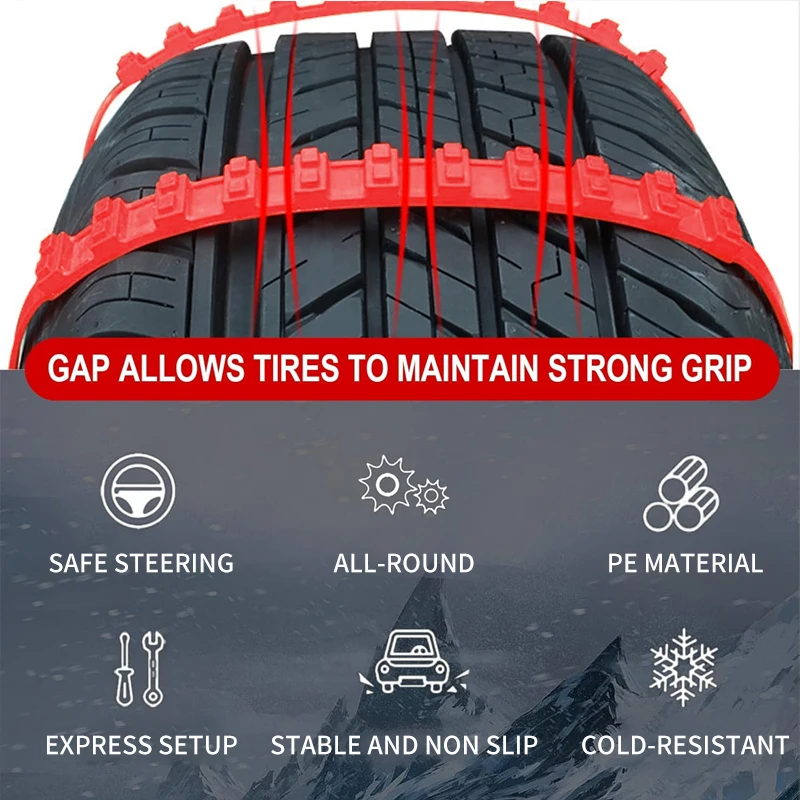 AAZRZRZ general 12 pcs/set of red nylon material super grip snow tire chain, suitable for cars vehicles SUV trucks Snow Chains