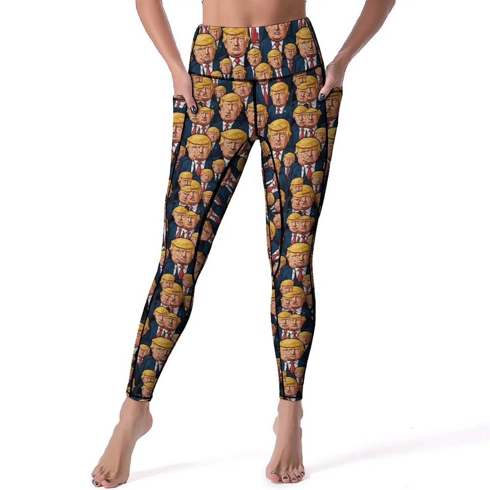 Pantalon de yoga à motif Donald Trump, leggings avec poches, collants de sport extensibles, pantalons de gym graphiques, push-up sexy, Kawaii, président