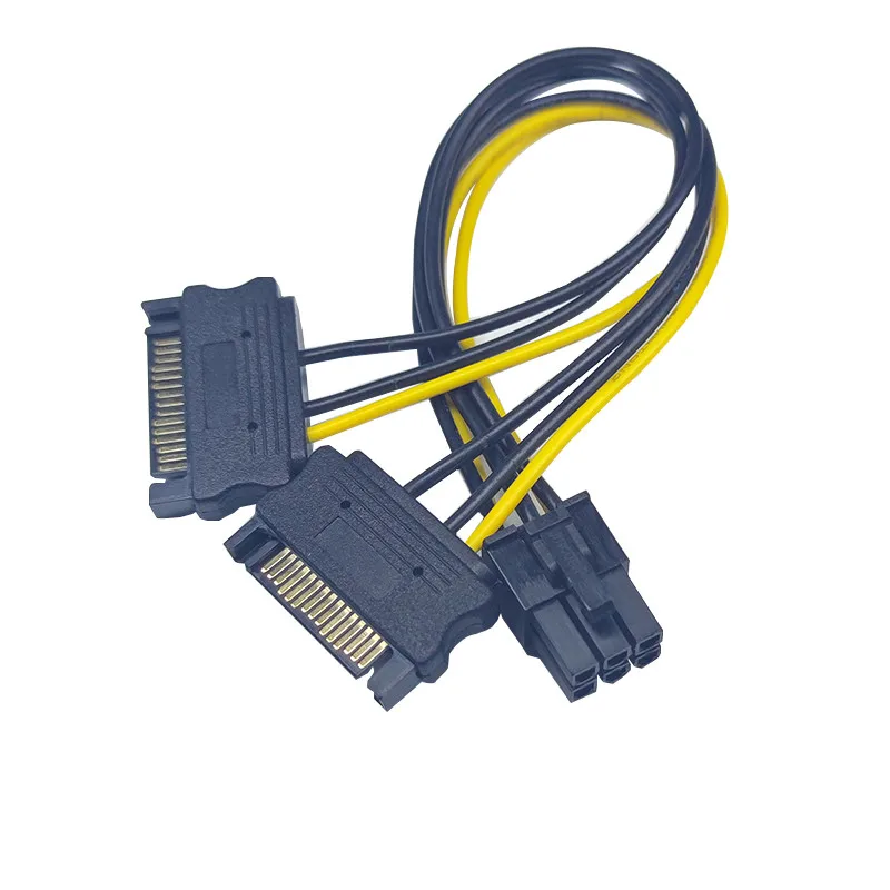 Adaptateur d'alimentation de carte vidéo double 15 broches SATA mâle vers 6 broches PCI-E mâle, convertisseur d'extension de directions, 1 pièce