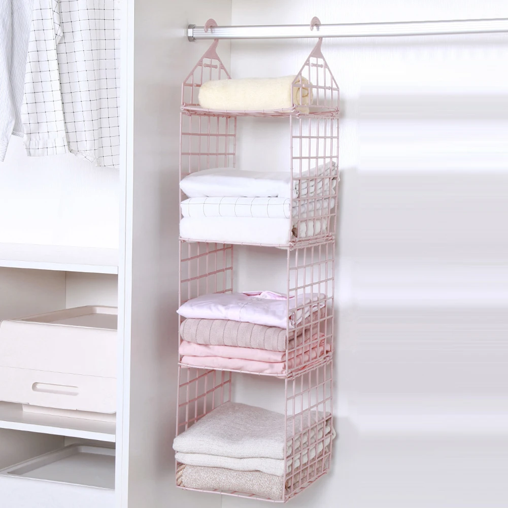 2/3/4/5 Tier Folding Closet Organization Shelves Multi-Purpose Checkered Clothes Rack For Home Bedroom