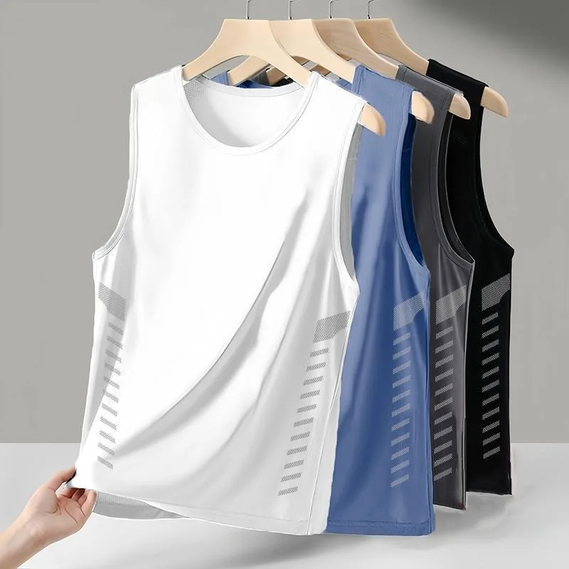 Men Crew‑neck Sleeveless Tank Top, Ice‑silk Cool‑touch Summer Running Upper Garment, Quick‑dry Athletic Camisole, Breathable