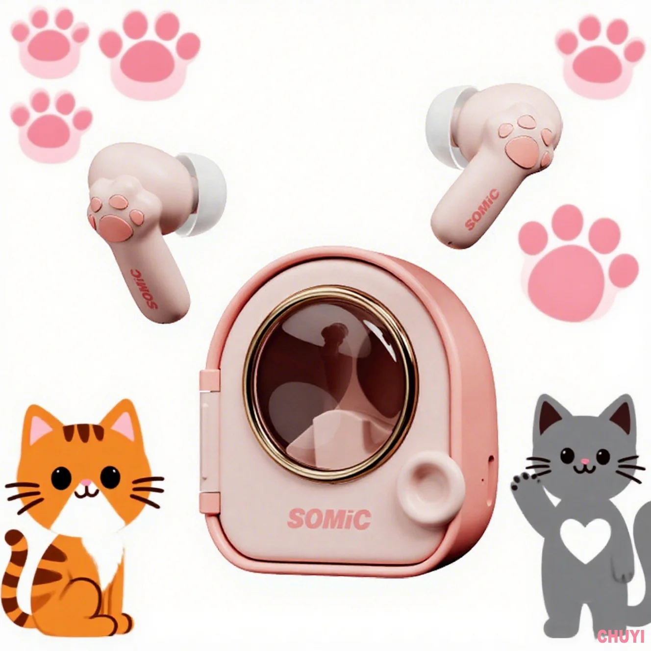 

Cat's Paw Bluetooth 5.4 Wireless Headphones ENC Call Noise Canceling Transparent Capsule Touch Control Earphones For Girls Gift