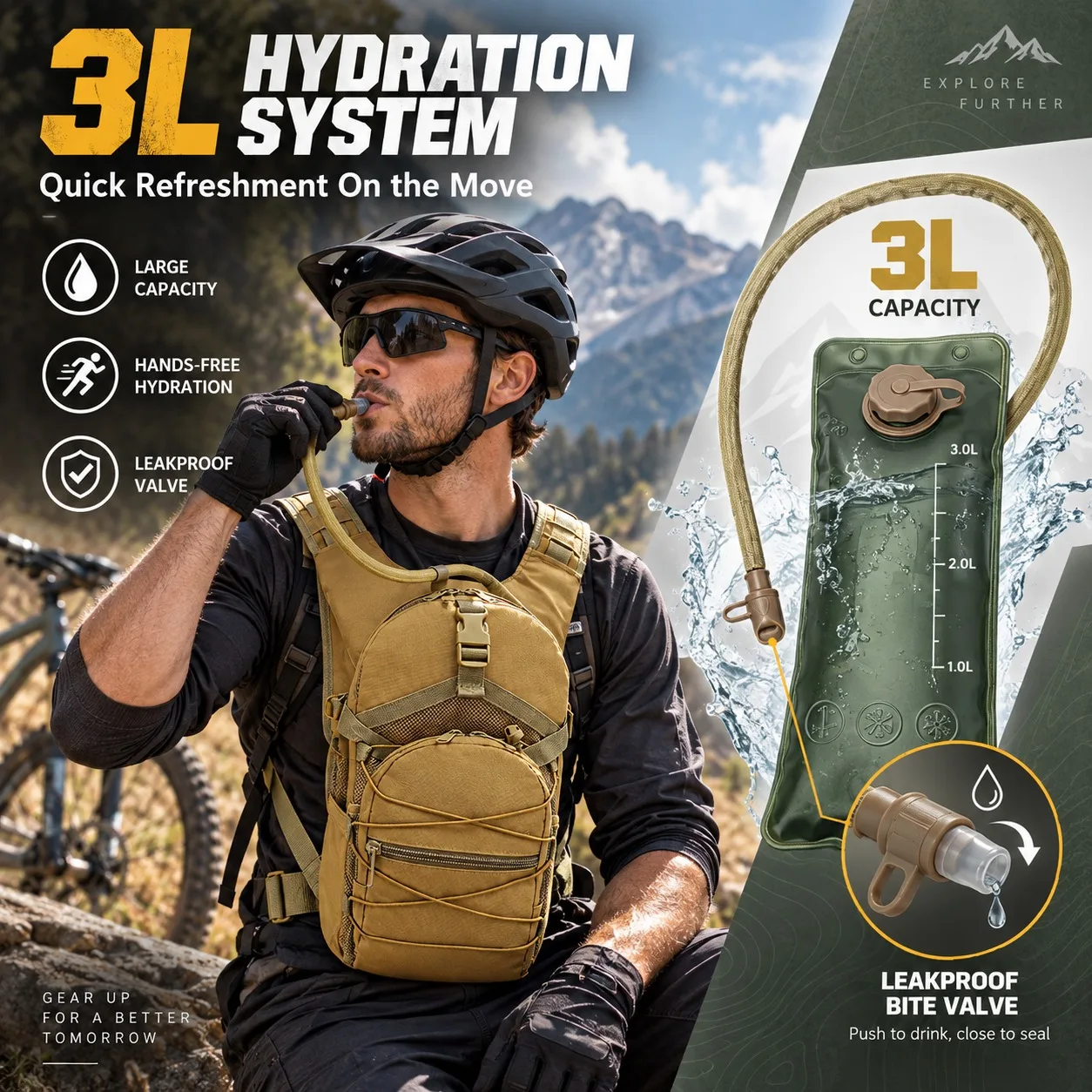 Tactical Hydration Backpack With 3L Water Bladder Outdoor Camping Hiking Cycling Molle Tactical Water Storage Backpack for Men