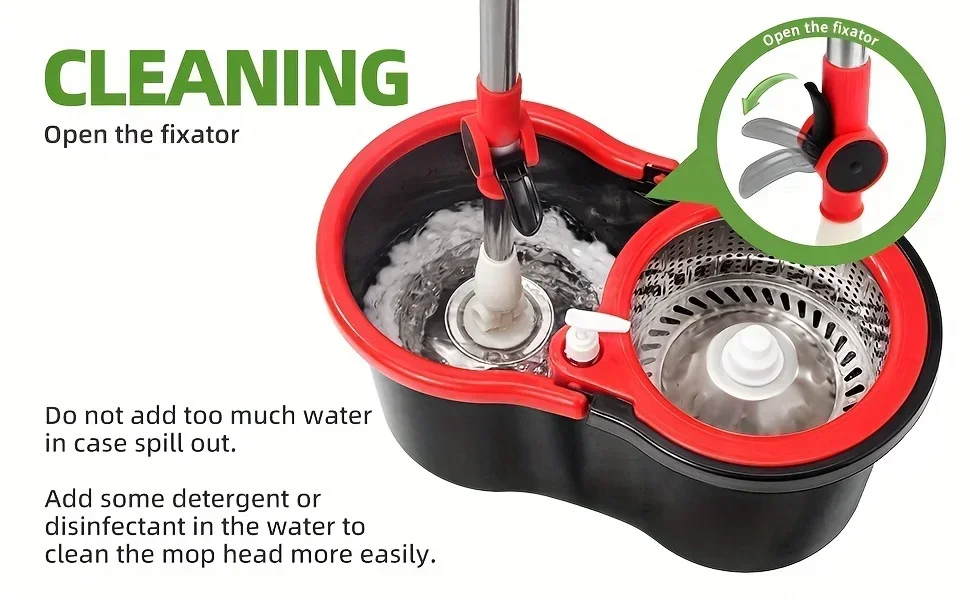 Heavy Duty Spin Mop and Bucket Set 360° Rotating Floor Cleaner with 3 Microfiber Mop Heads Adjustable Handle Easy Cleaning