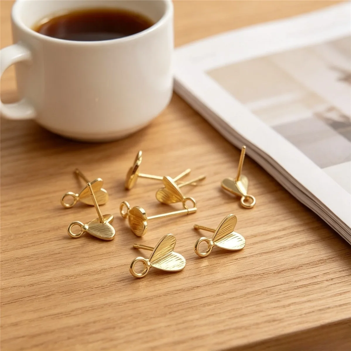 Brass Gold Plated Brushed Heart Stud With Hanging Loop DIY Handmade Dangle Earring Jewelry Findings