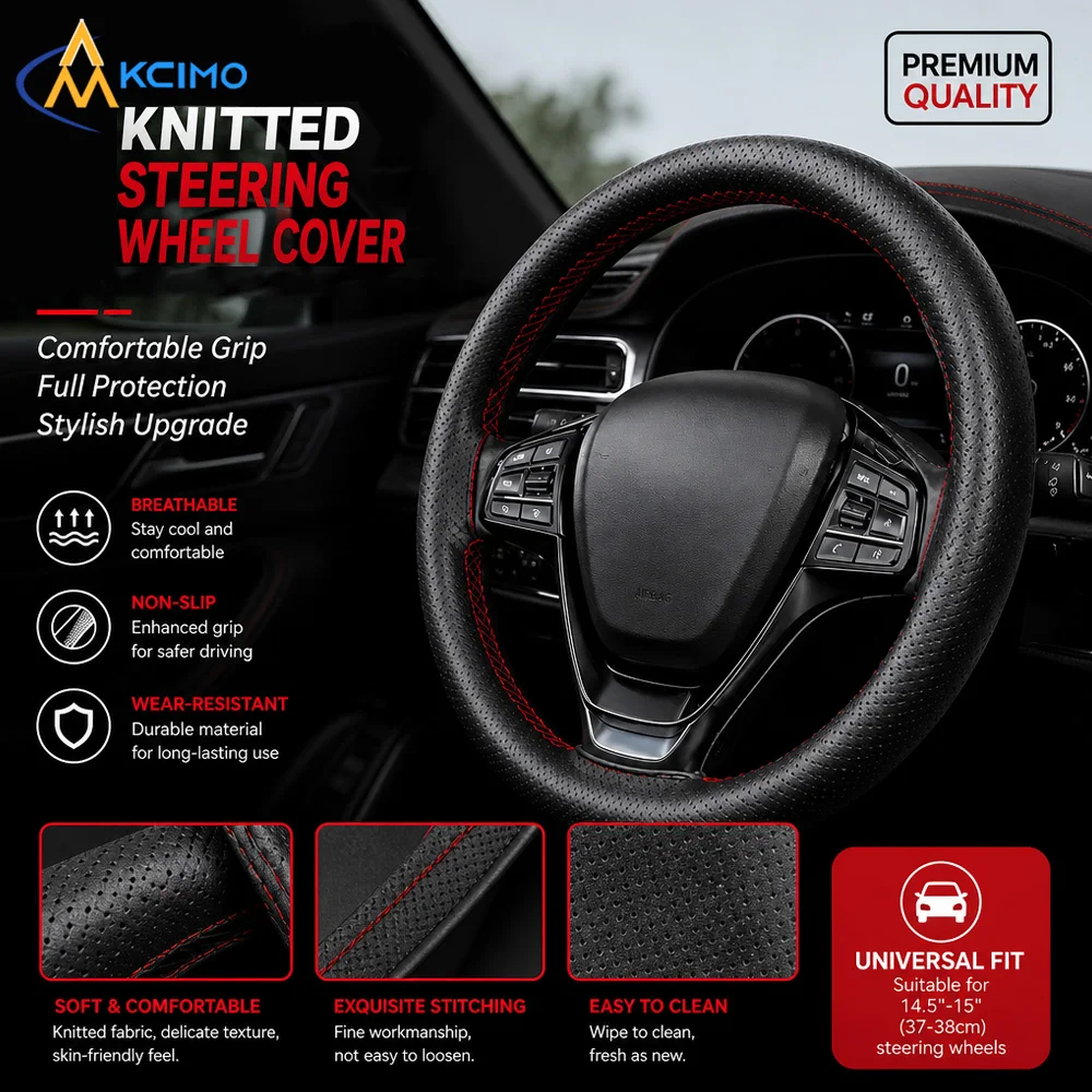 Hand Sew DIY Steering Wheel Cover Kit Soft Faux Leather With Needle Thread Anti-slip Steering Protector Auto Interior Parts