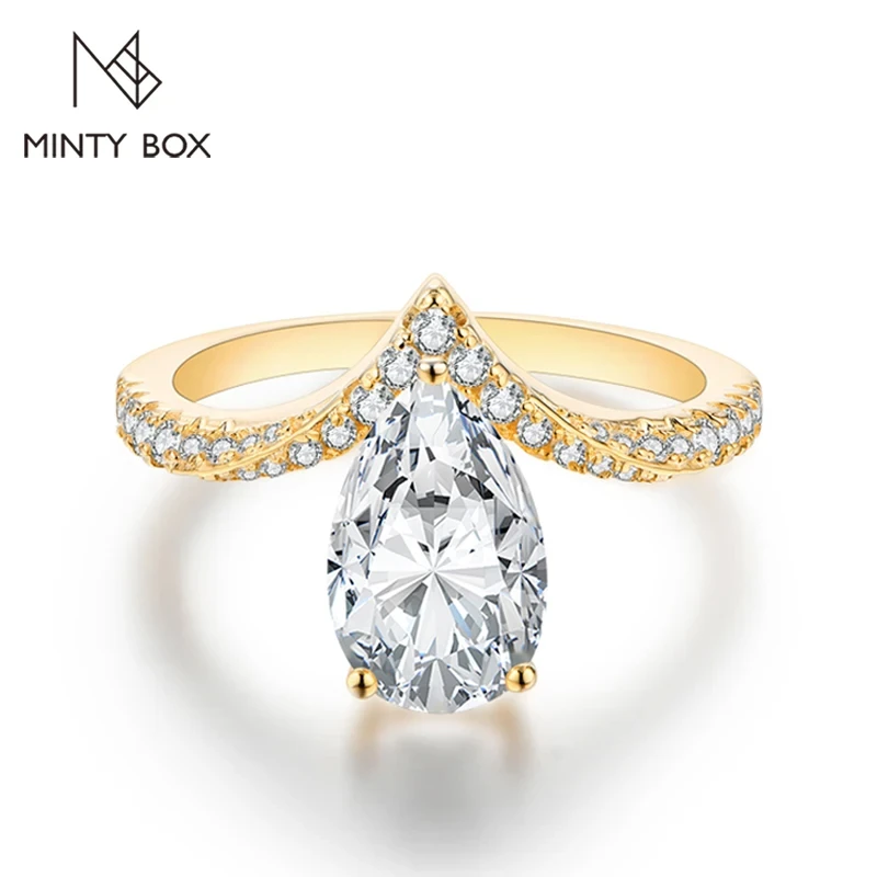 

MINTYBOX S925 Moissanite Ring D Color 3.0ct Pear Cut 7*11mm Diamond 18K Gold Plated Engagement Rings For Women Fine Jewelry Gift