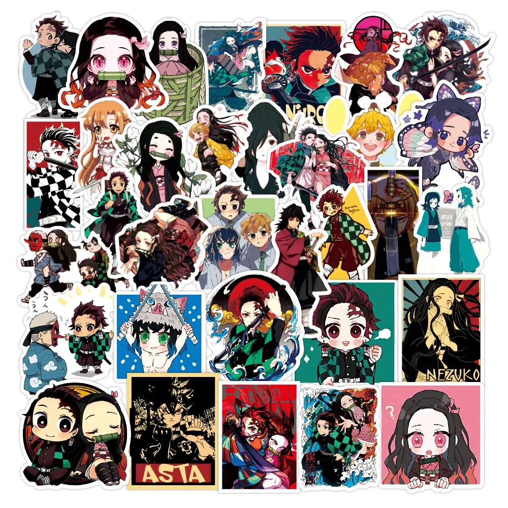 50 pcs/set Japanese Anime Demon Slayer Waterproof PVC Stickers Scrapbooking Diy Diary Stationery Sticker