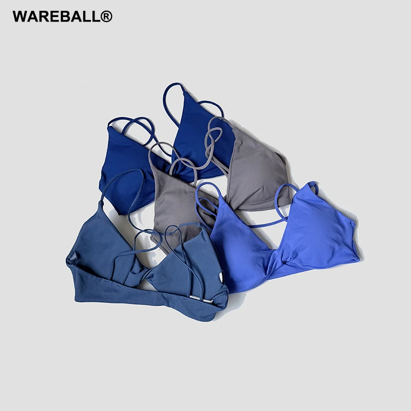 WAREBALL Twist Front Sports Bra High Support Push-up Gym Underwear Cross Thin Strap Workout Fitness Running Sexy Yoga Top