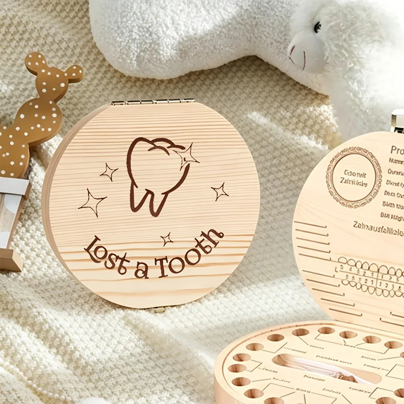1PCS 2D Wooden Lost A Tooth Tooth Keepsake Box Tooth Commemorative Fetal Hair Storage Box Teeth Fetal Hair Preservation Gift