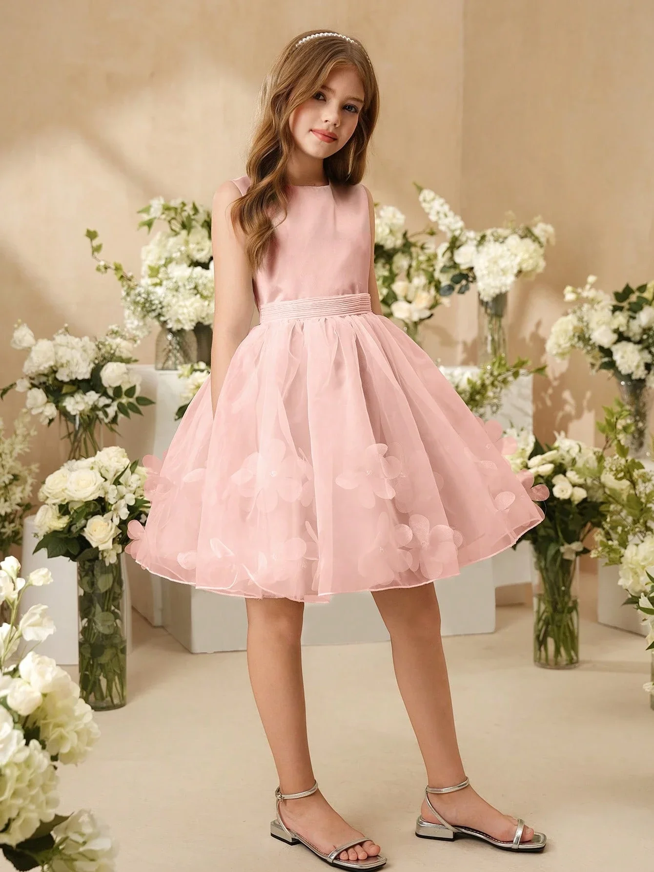

Floral Tulle Puffy Knee-Length Formal Dress For Women