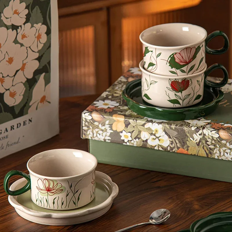 

Керамические кофейные чашки во французском стиле в стиле ретро, элитный десертный магазин, изысканный послеобеденный чай, кофейная чашка, домашние кружки для завтрака, молока