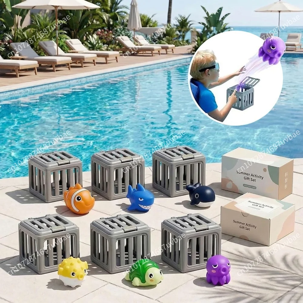 Interactive Kids Diving Pool Toys Floating Marine Animal Set With Cage For Swimming Lessons Fun Summer Water Activities