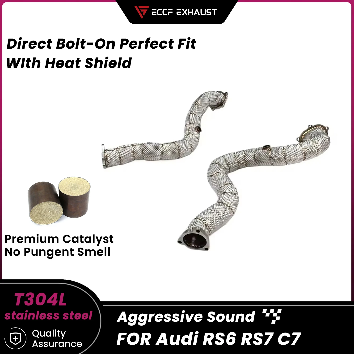 

Даунпайп из нержавеющей стали с теплозащитным экраном для Audi RS6 RS7 C7, агрессивный звук выхлопной системы, высокая производительность потока, обновление