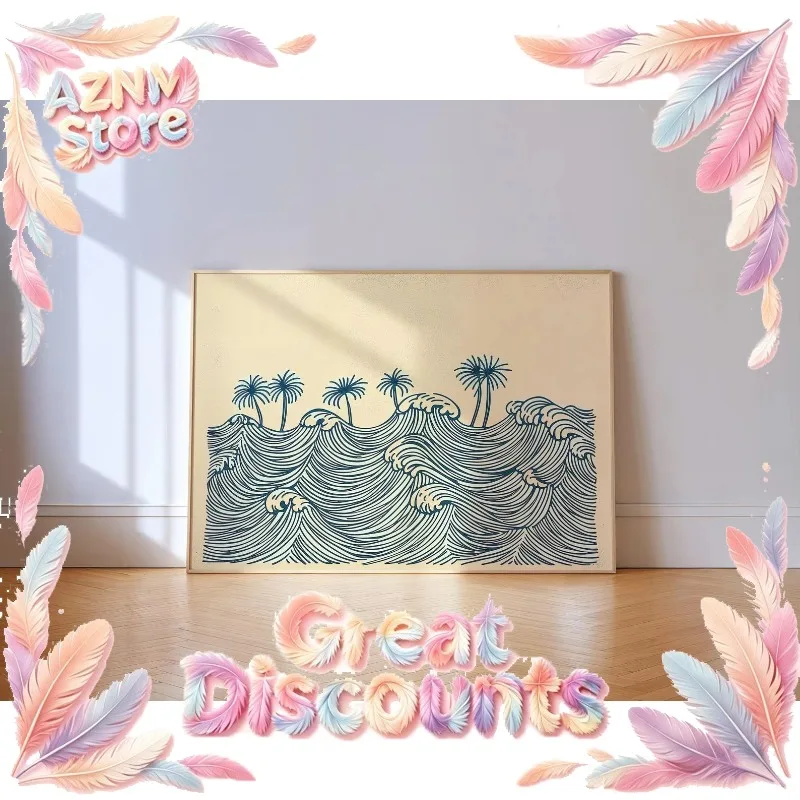 2026 Minimalist Ocean Wave Canvas Wall Art Poster - Frameless Boho Coastal Art Painting Poster for Living Room & Bedroom De