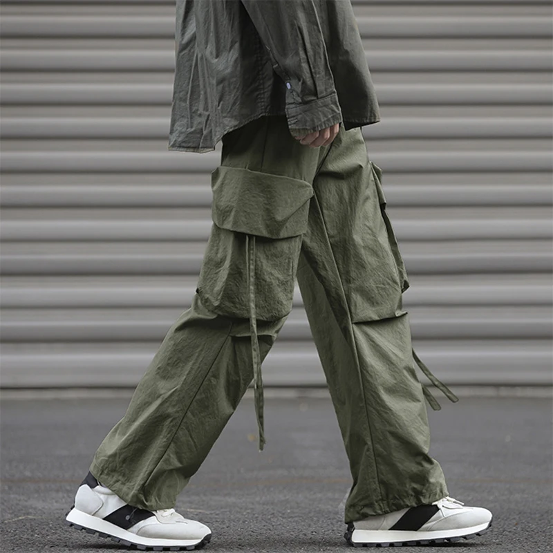 الرجال شعبية كبيرة جيب البضائع السراويل ربيع الخريف رقيقة مقاوم للماء المشي لمسافات طويلة بنطلون رجل الاتجاه الدانتيل متابعة مستقيم البضائع Trousedrs #3