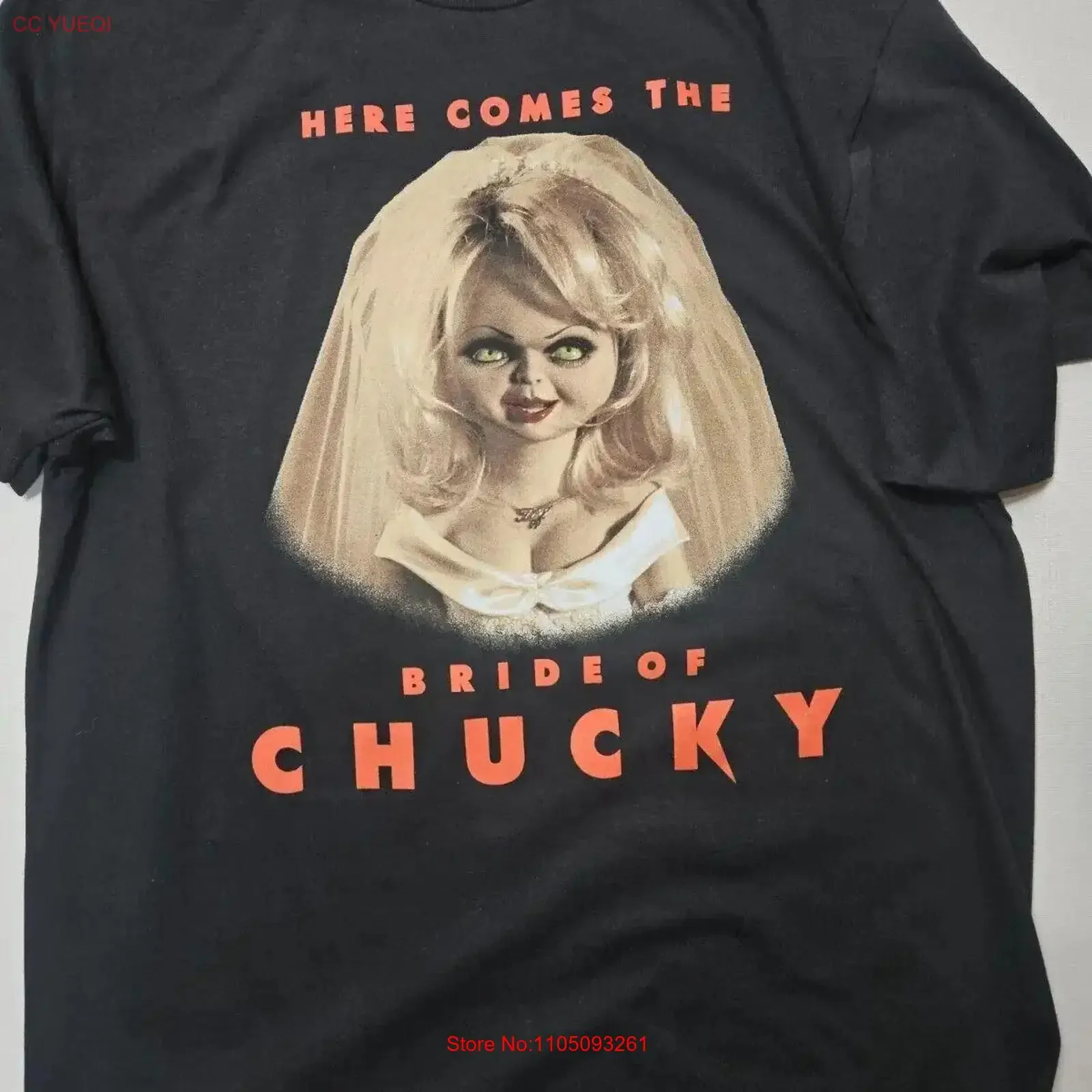 

Мужская футболка «Невеста Чаки», большой черный, красный, Хэллоуин, фильм ужасов, винтажный стираный топ для повседневной носки, растягивающийся унисекс