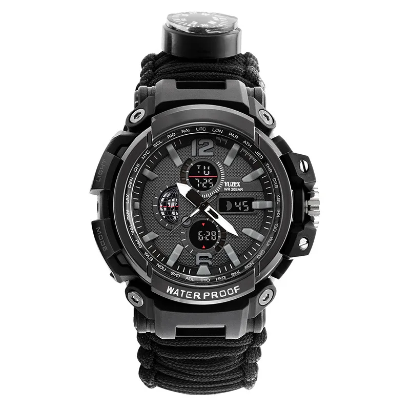 

Sports Equipment Army Fans Watch Parachute Cord Multifunctional Compass Thermometer Firestone Outdoor Army Style Watch
