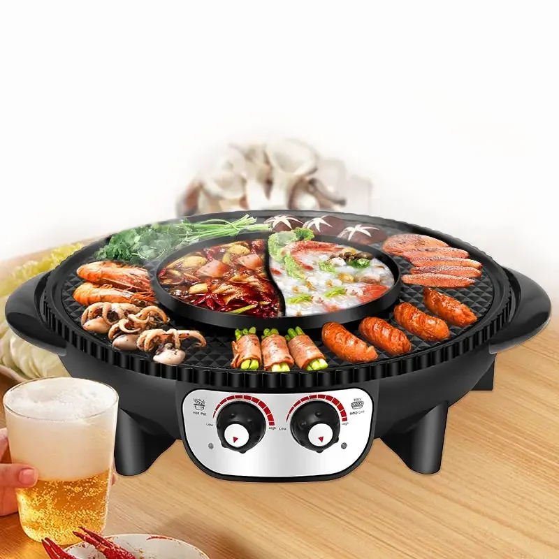 

52 cm large size smokeless electric baking pan with hot pot